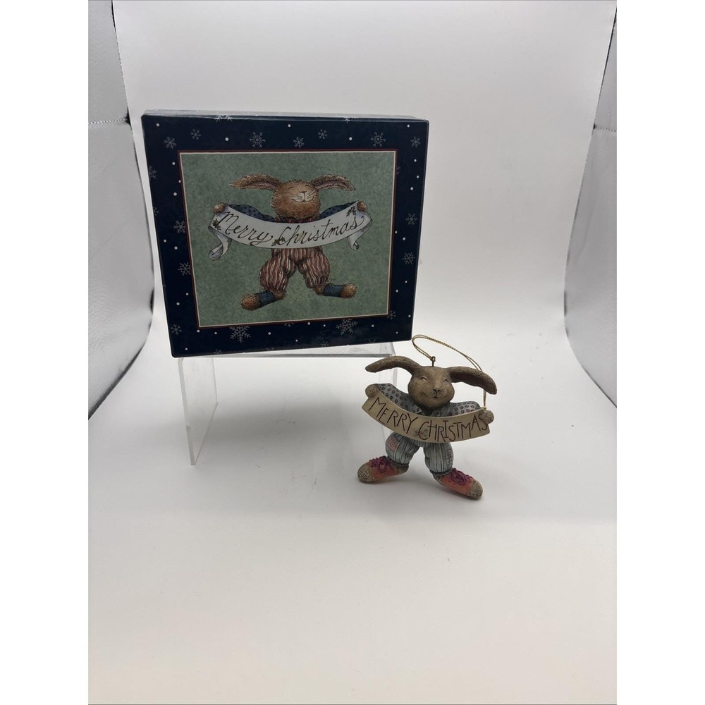 Vtrg~Sherri Buck Baldwin~Bunny Ornament with Merry Christmas Banner~IOB